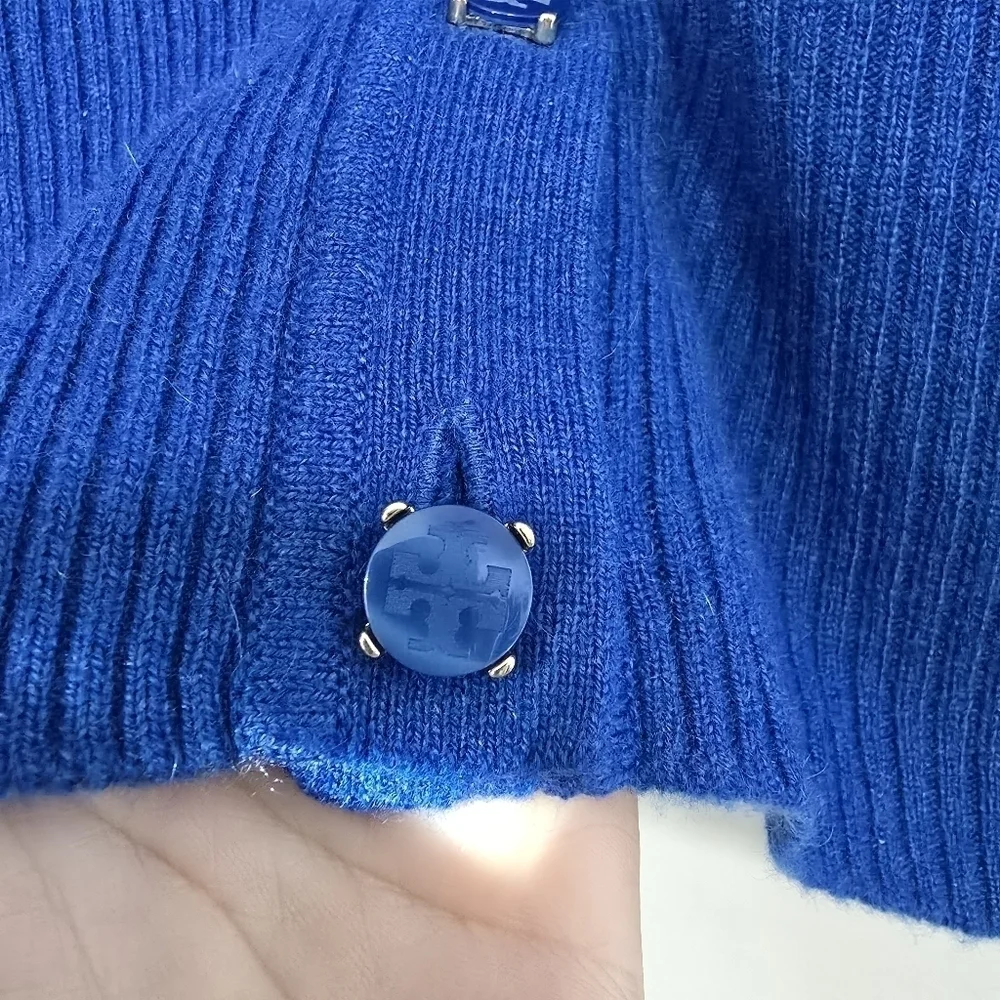 Tory Burch 100% Cashmere Cardigan in Cobalt Blue with small hole